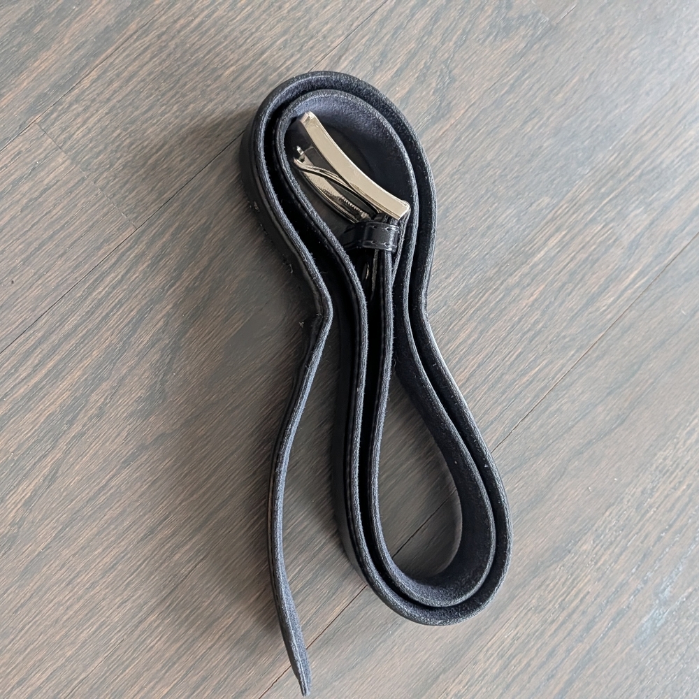 Men’s Black Leather Belt 47" Long Stiff Heavy Duty — Very Worn Condition